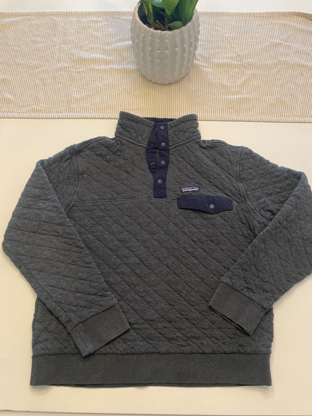Patagonia Quilted Snap Pullover - Charcoal with Navy Trim